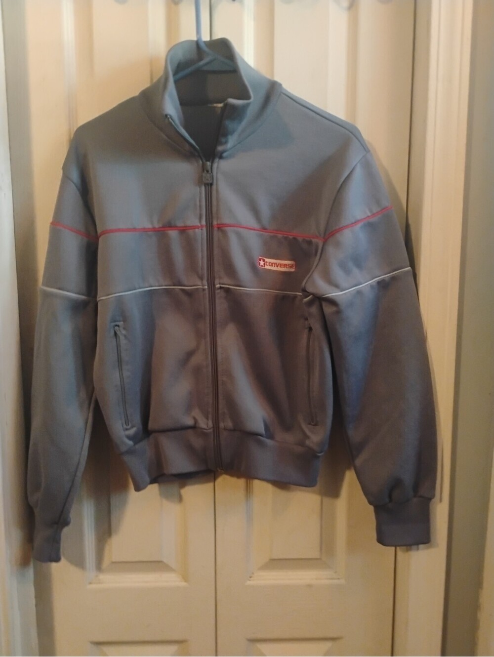 Vintage Converse Gray Track Jacket Full Zip Retro Red Piping Star Logo Size M